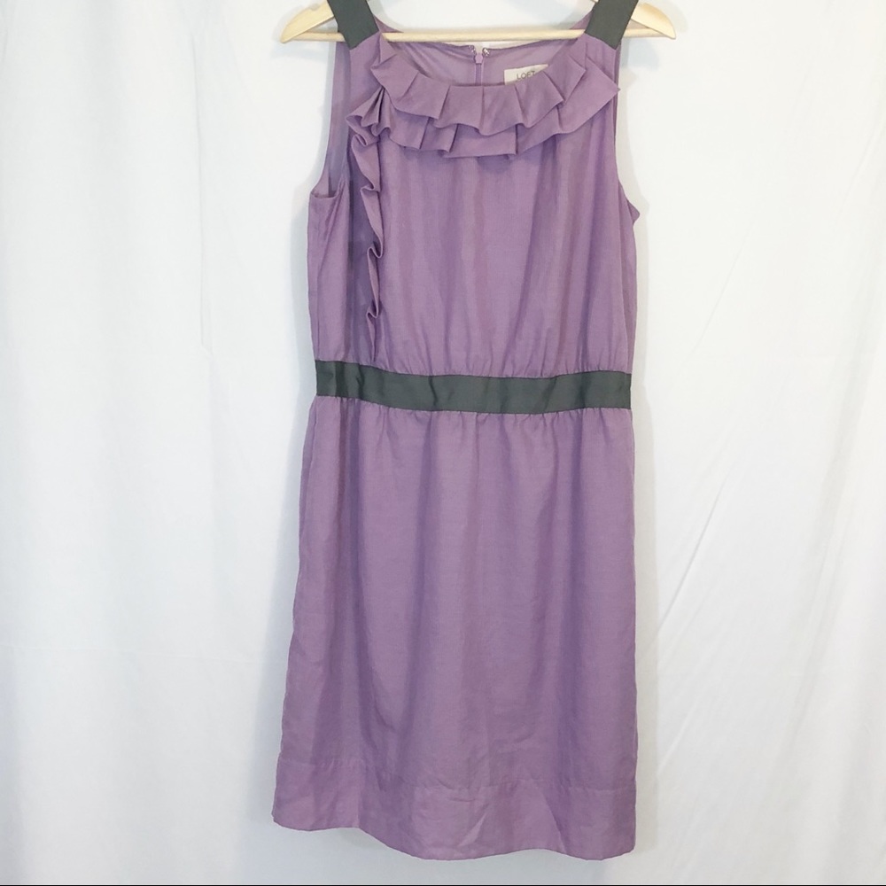 Ann Taylor Loft Purple Gray Ruffle Dress - 10